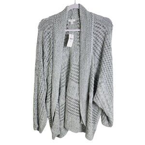 J Jill Batwing Cardigan 4X Open Knit Lightweight Lagenlook Boho Grey Career NEW